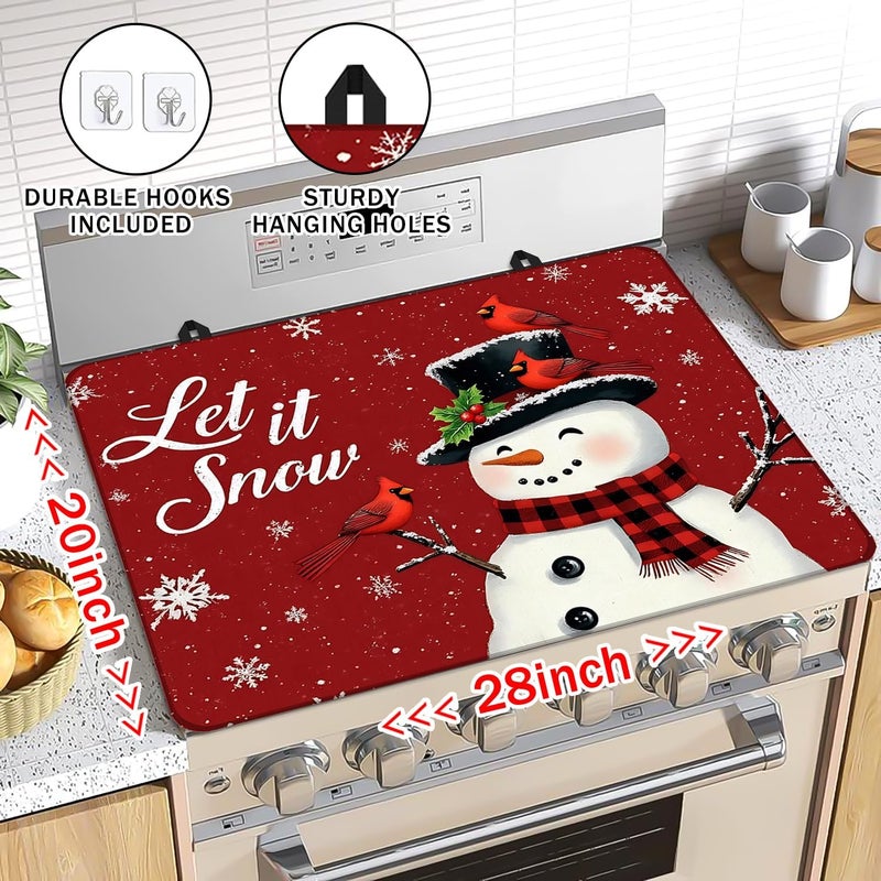 Seimip Christmas Snowmen Stove Cover Let It Snow Winter Stove Top Cover for Kitchen Decor Red Electric Stove Pad Xmas Party Non-Stick Gas Burners Covers Washable Countertop Protector Keep Stove Clean - Image 2